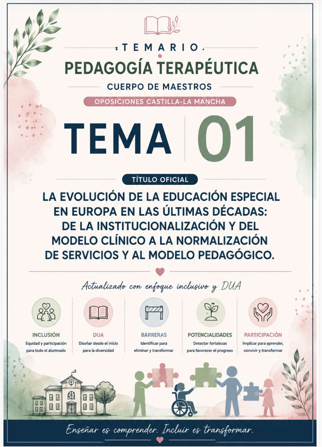 Portada del tema 1 del temario de Pedagogía Terapéutica